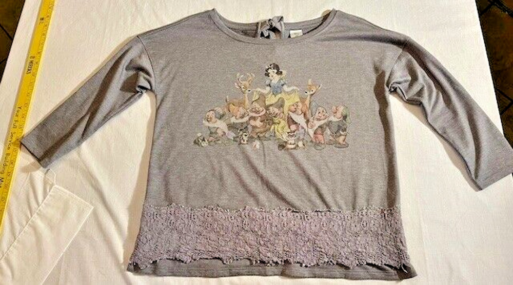 Disney Snow White 7 Dwarfs Grey Lace Trim LC Lauren Conrad Women's Size Small